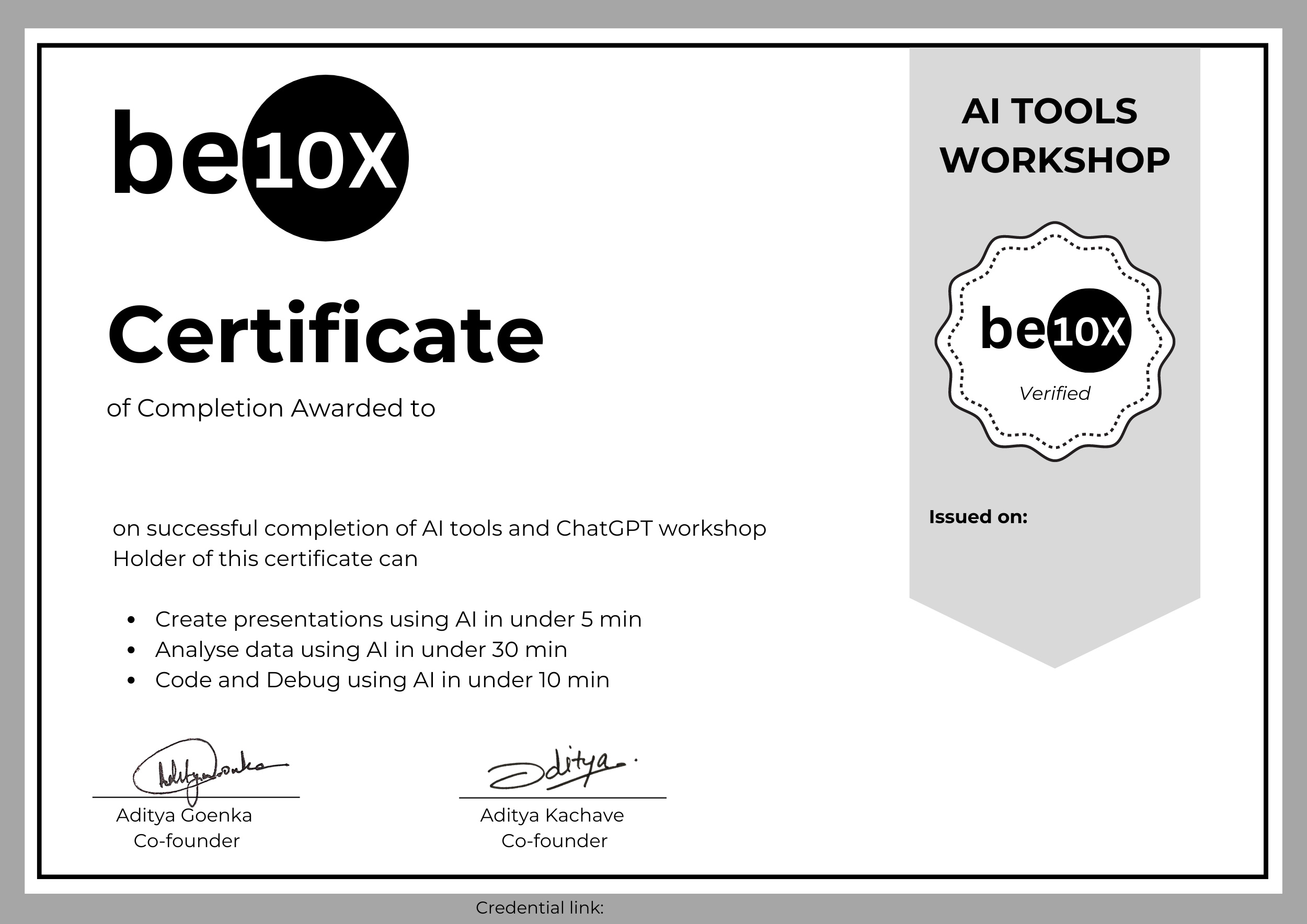 be10x Certificate
